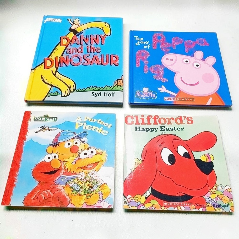 VTG Childrens Storybook Lot Peppa Pig Clifford Elmo Danny Dinosaur 4 Books Mixed